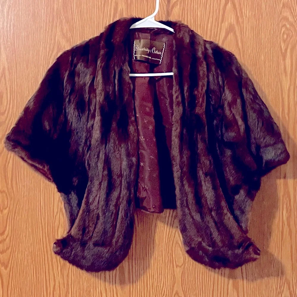 Vintage Strawbridge & Clothier Mink Fur Stole Cape Wrap Coat Shawl Brown Fur - Picture 2 of 6